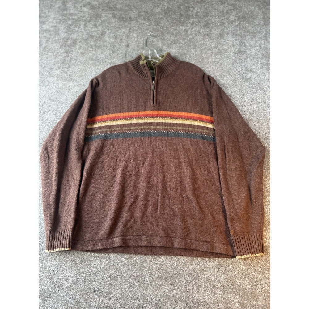 Columbia 1/4 Zip Pullover Sweater Mens L Brown Knit Classic Preppy Wool Bland